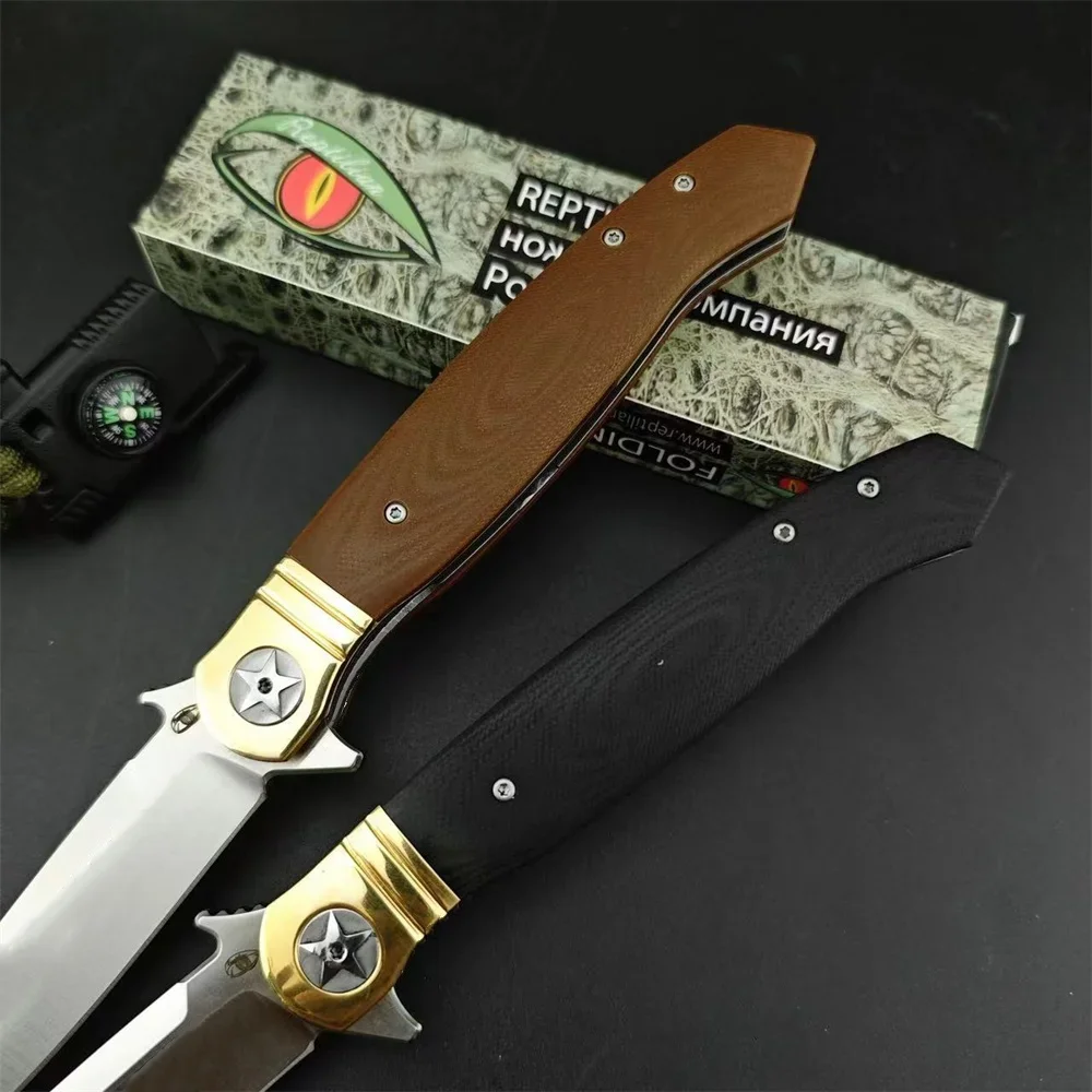 High Quality Russian Reptilian Folding Pocket Knife 440c Blade G10 Handle Outdoor EDC Survival Camping Hiking Hunting Tools