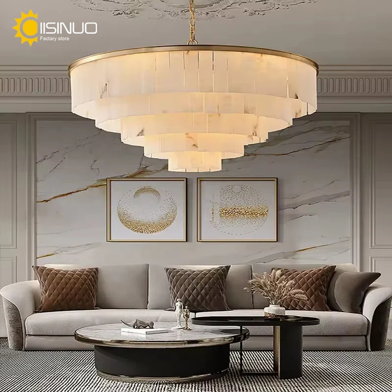 Natural Marble Chandelier Luxury Gold Ceiling Lights Staircase Loft Pendant Lamps for Dining Room Kitchen Foyer Entryway Hallway