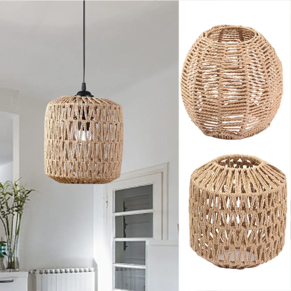 Simulated Rattan Hanging Lampshade Rustic Ceiling Light Cover Handmade Woven Lamp Shade for Living Room Bedroom Hotel Restaurant