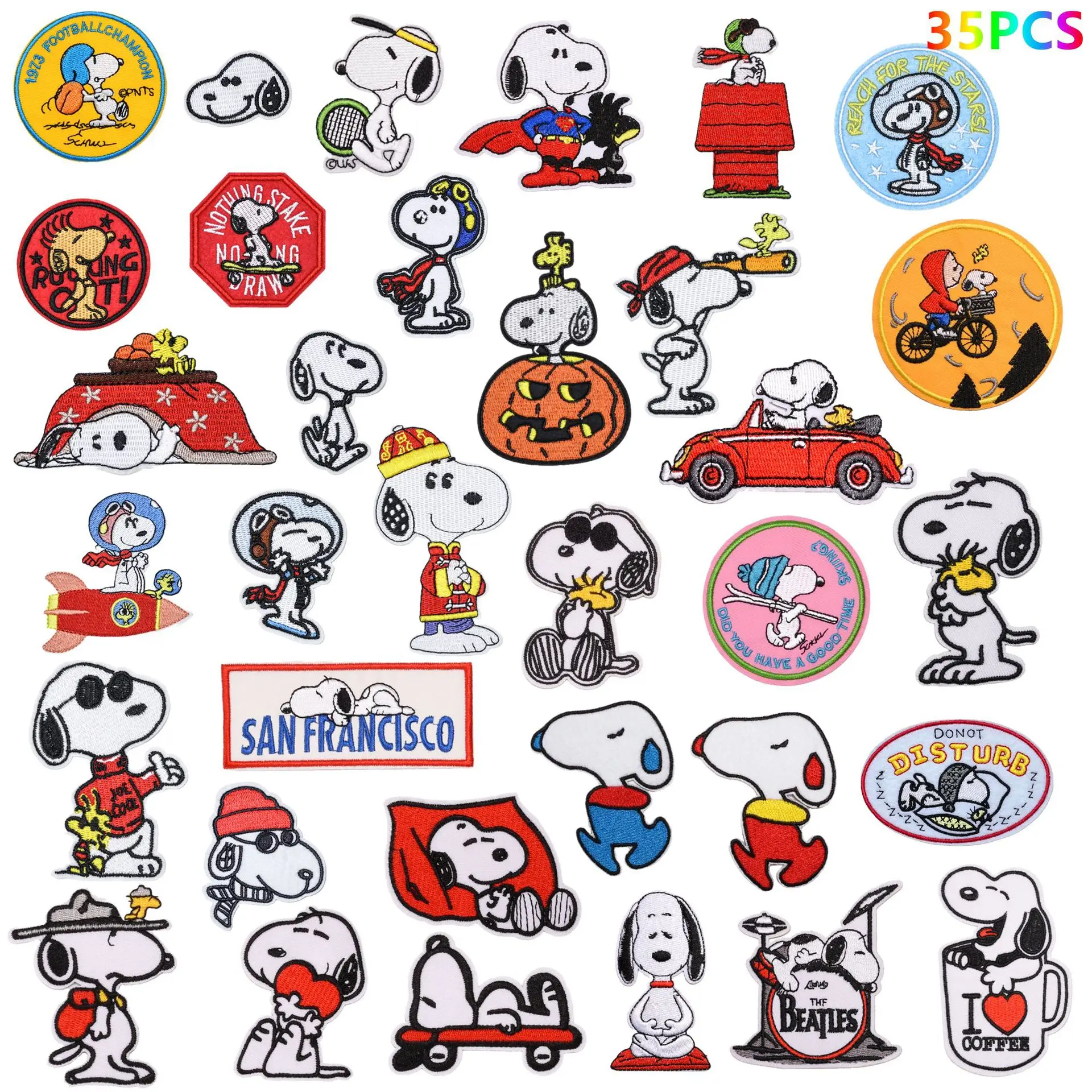 Kawaii Snoopy Anime rysunek haftowane naszywki na ubrania naklejki na kurtkę Cartoon Decor spodnie torba naszywka na ubrania hurtownia