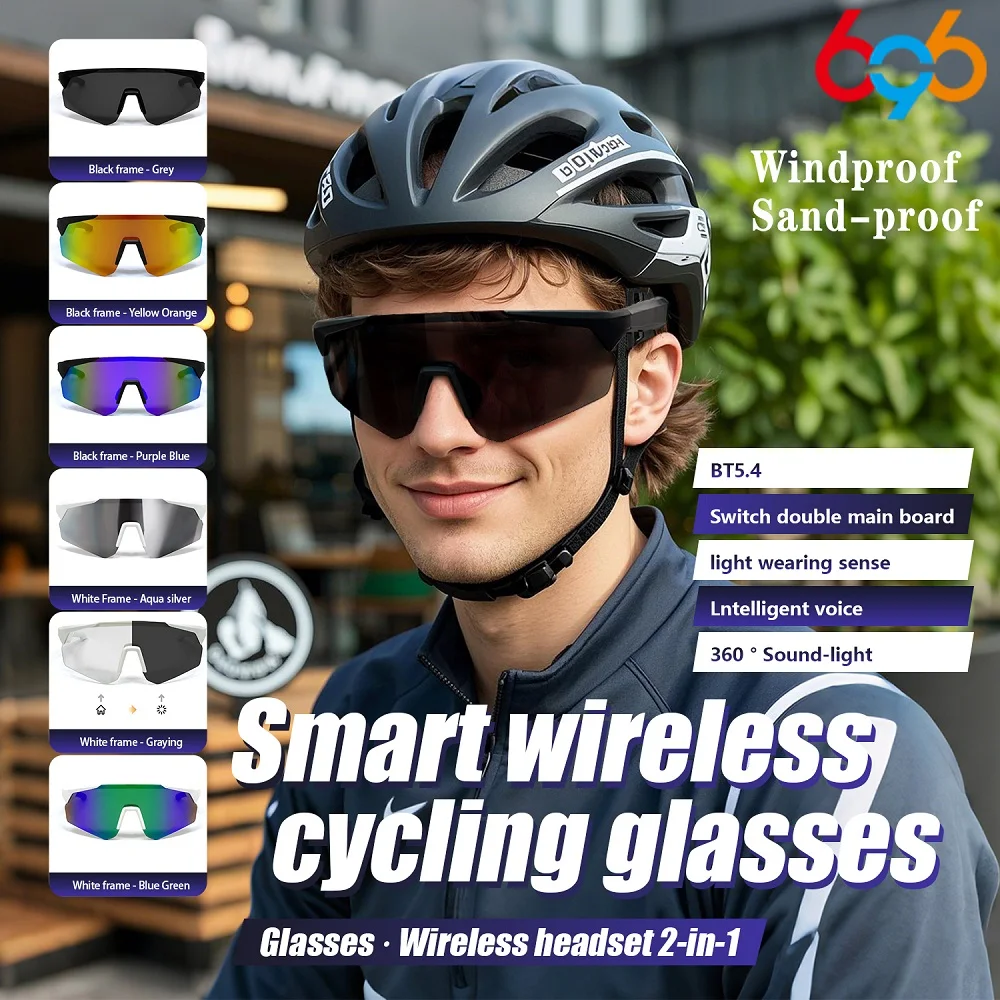 Cycling Glasses Bike Sunglasses With AI Smart Voice Assistant Wireless BT 5.4 Eyewear Goggles MTB Road Bicycle Glasses Men Women