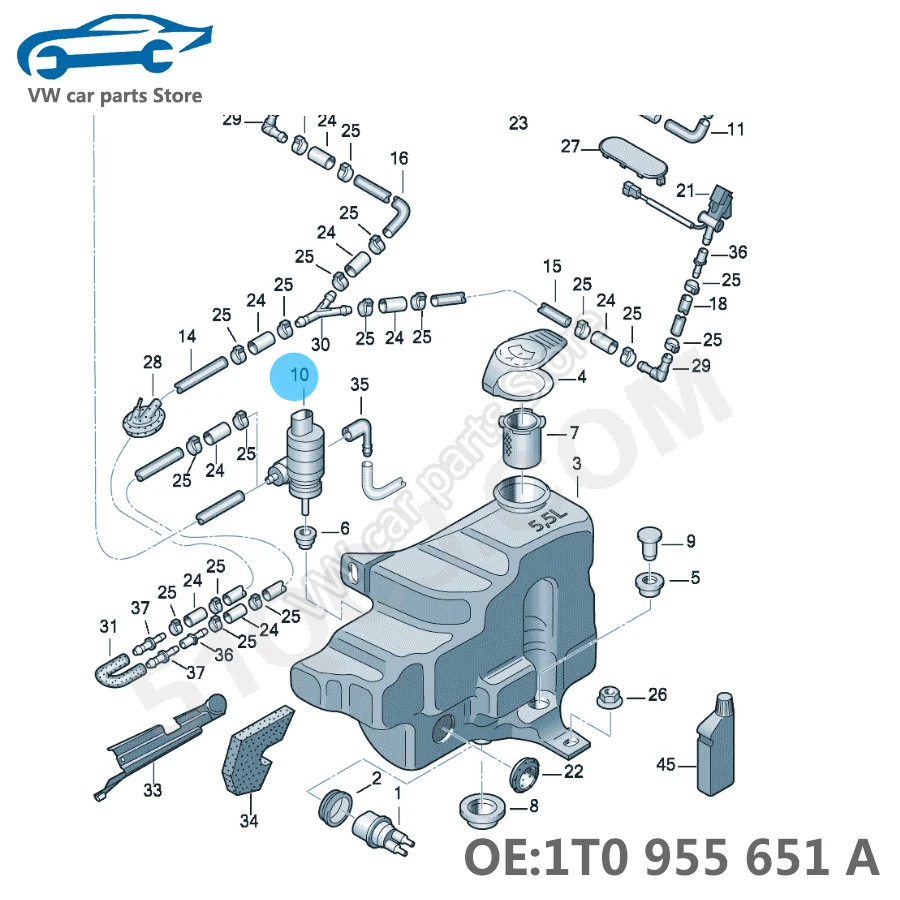 1T0955651A Kính Chắn Gió Khăn Lau Nước Vệ Sinh Vòi Bơm Xe Máy Dành Cho POLO Passat B7 CC Golf Tiguan Bora Scirocco Mới 1K0 955 651