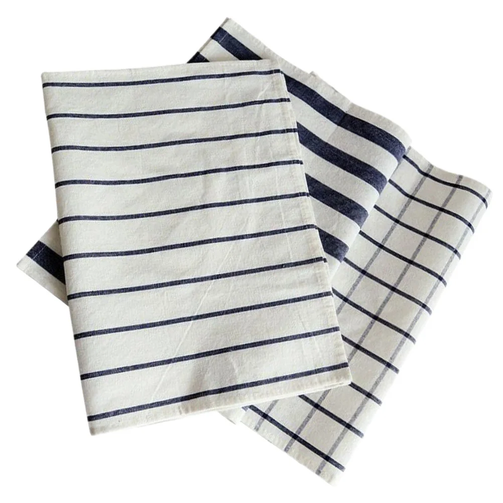 

3Pcs Soft Cotton Grid Stripe Placemats Set Absorbent Weave Dish Cloths for Kitchen Tea House Hotel Daily Use Washing Safe