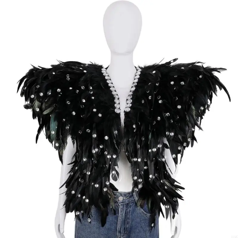 

2025 New Black Rhinestones Accent Gothic Shawl For Themed Event And Concerts