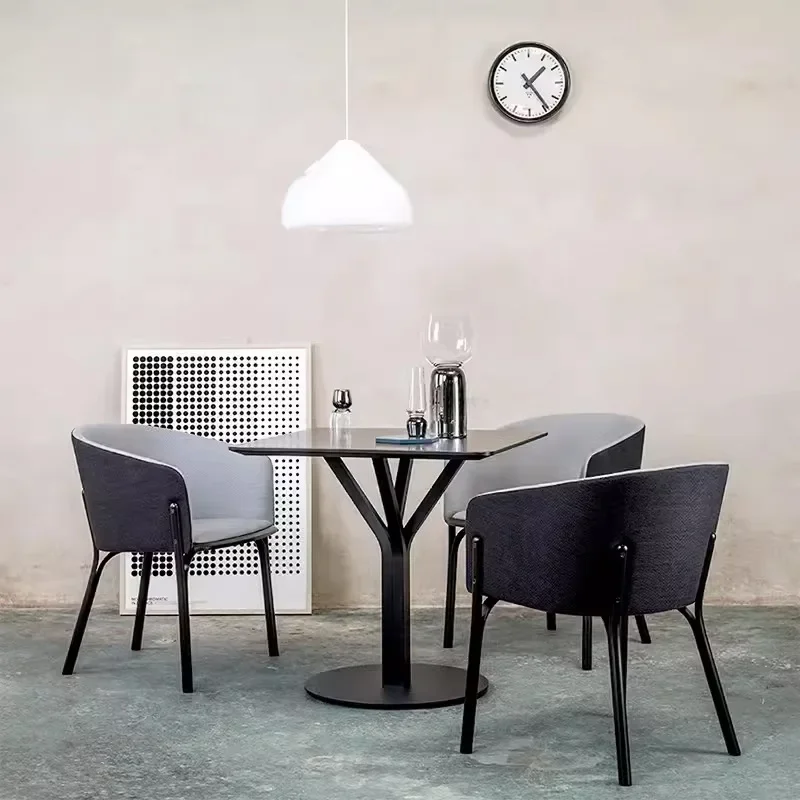 Light luxury Nordic chair, hotel clubhouse reception, negotiation armchair, metal soft bag, back chair, restaurant dining chair