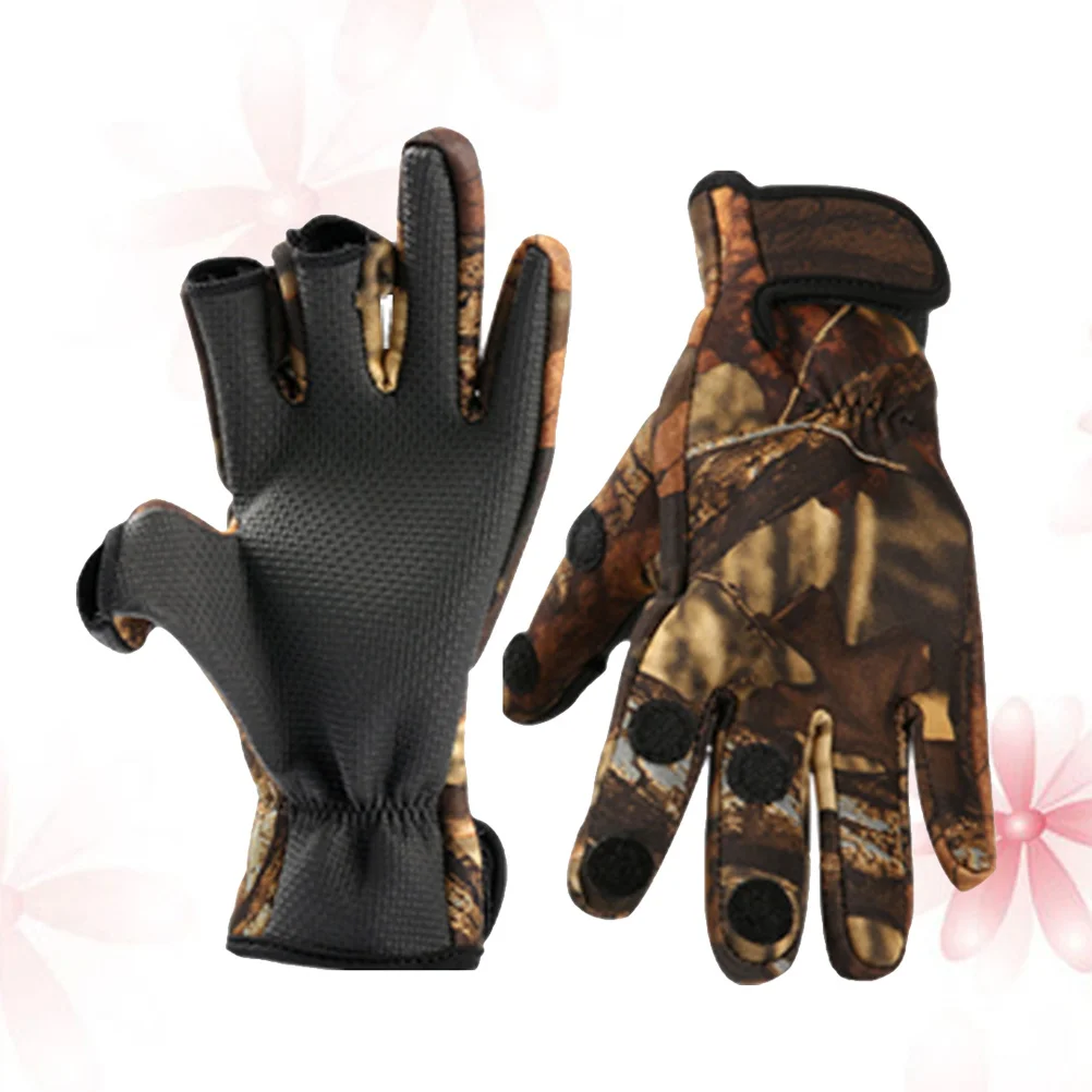 

1Pair Anti-Slip Sport Gloves Thermal Neoprene Windproof Fishing Gloves 3 Finger Exposure Outdoor Winter Camouflage Size M