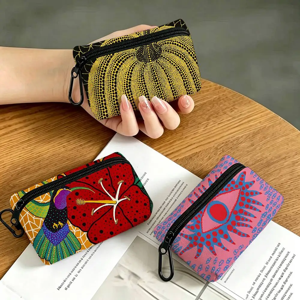Y-Yayoi Kusama Oxford Cloth Zipper Wallet Multifunctional Hanging Coin Bag For Credit Cards Keys Coins Earbuds