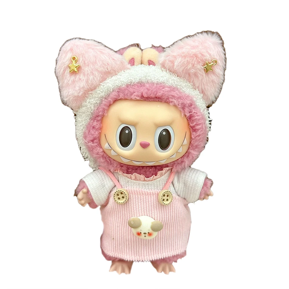 17cm Plush Doll Clothes Accessories For Exo Labubu Ldol Mini Doll Corduroy Korea Kpop Overalls T-shirt Clothing Outfit Gift