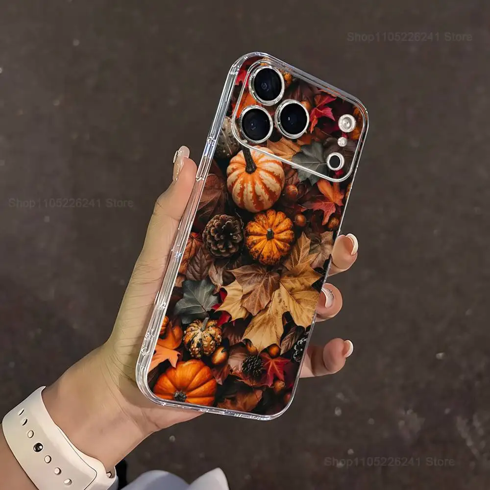 أوراق اليقطين الخريفية آيفون 16,13,12,11,17,14,15,Pro,Max,Plus,X,XS,XR,SE,غطاء سيليكون ناعم شفاف صغير