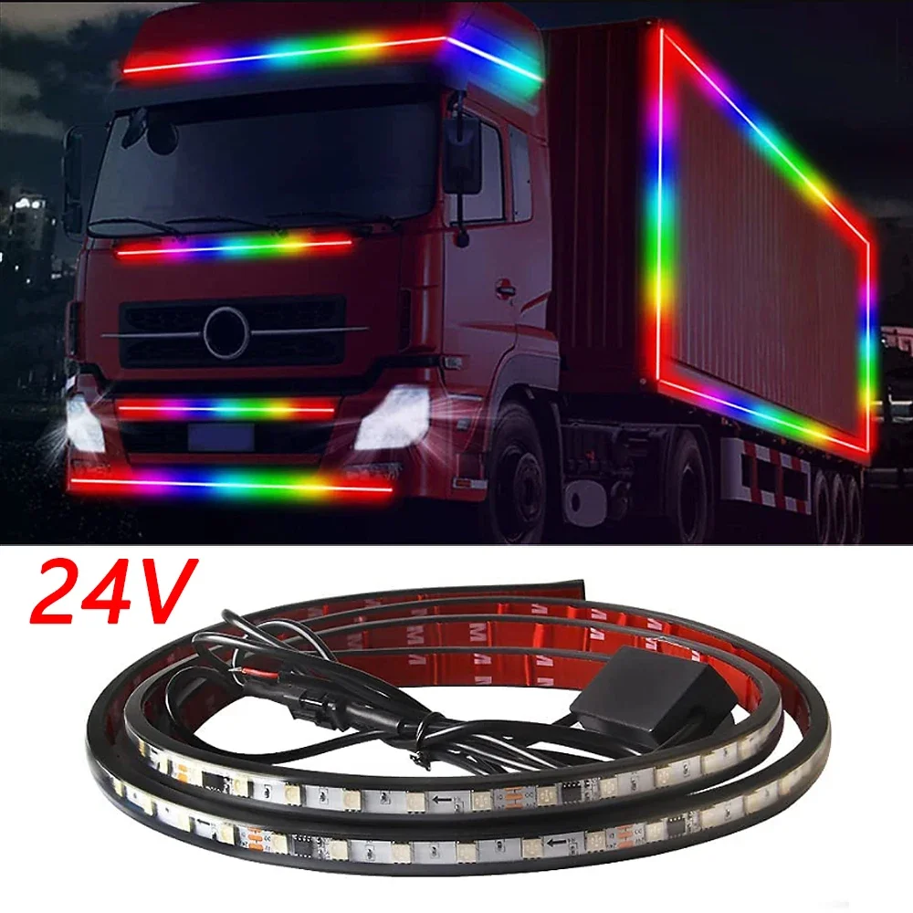 

24v Truck Lights Led Strip Brake Safety Warning Driving Lights Bar Rgb Colorful Flashing Atmosphere Lamp Chassis Taillights