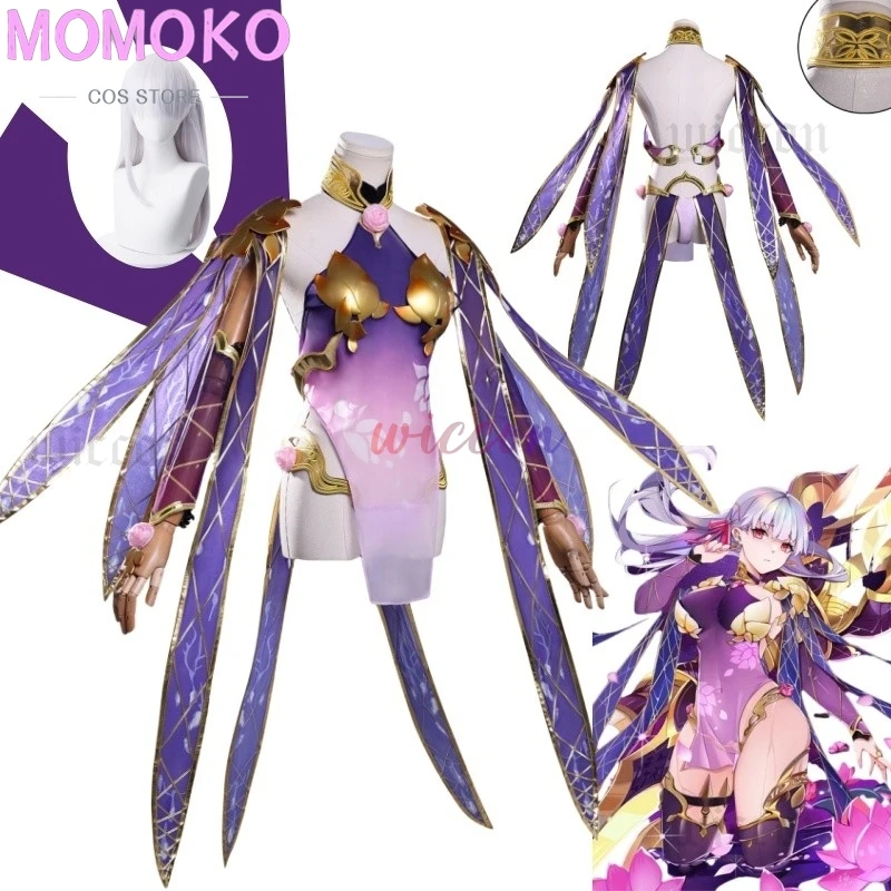 

Kama Cosplay Costume Game Fatee/Grandd Orderr Kama Second Ascension Purple-Gold Battle Robe Dress Wig Halloween Party For Women