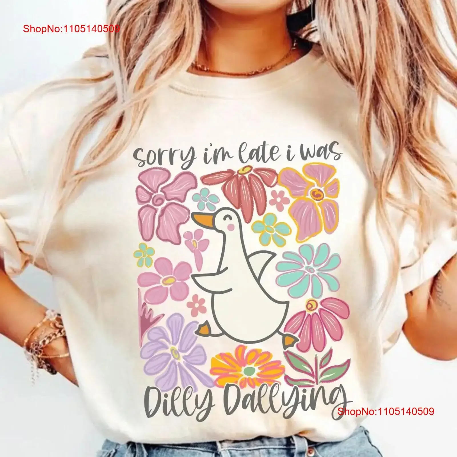 Lo siento, llegué tarde, estaba camiseta Dilly Dallying natural vintage lavado ropa de diseñador ropa de calle versátil suave