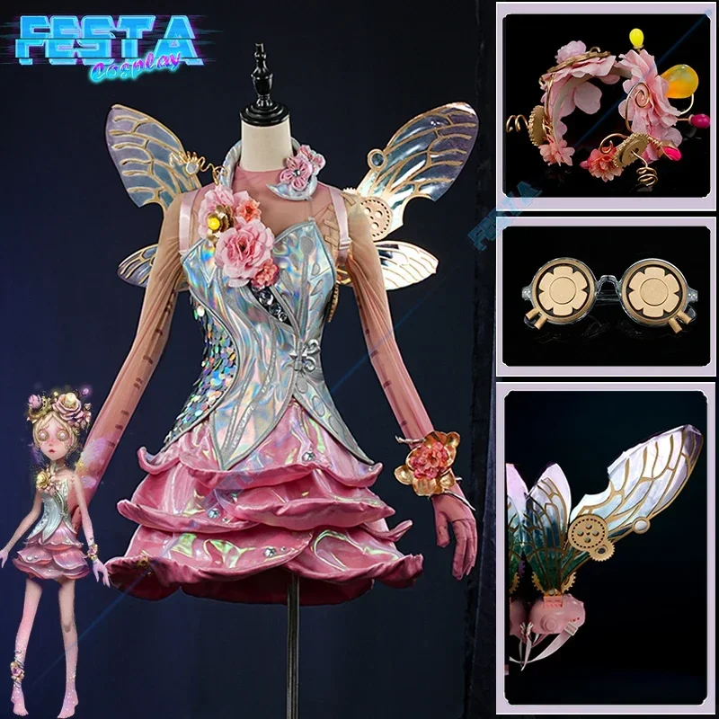 Game Identity V Mechanic Tracy Reznik Everlasting Flowers Cosplay Costume S-Tier Dress Skirt Electric Wings Glasses Headdress