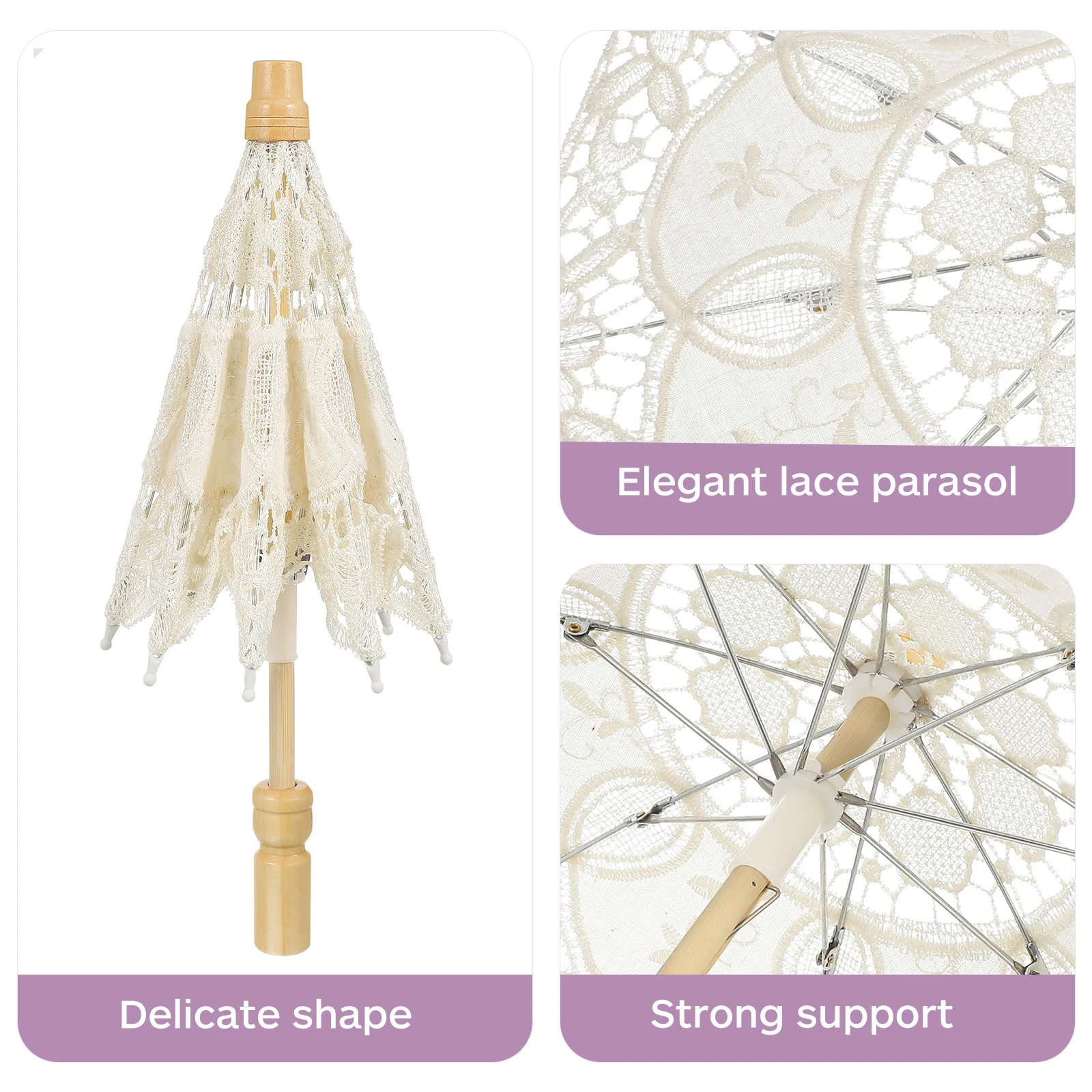 

Elegant Lace Parasol Wedding Photography Prop Bridal Costume Decoration White Embroidery Umbrella Ornament Bridal Party Tea