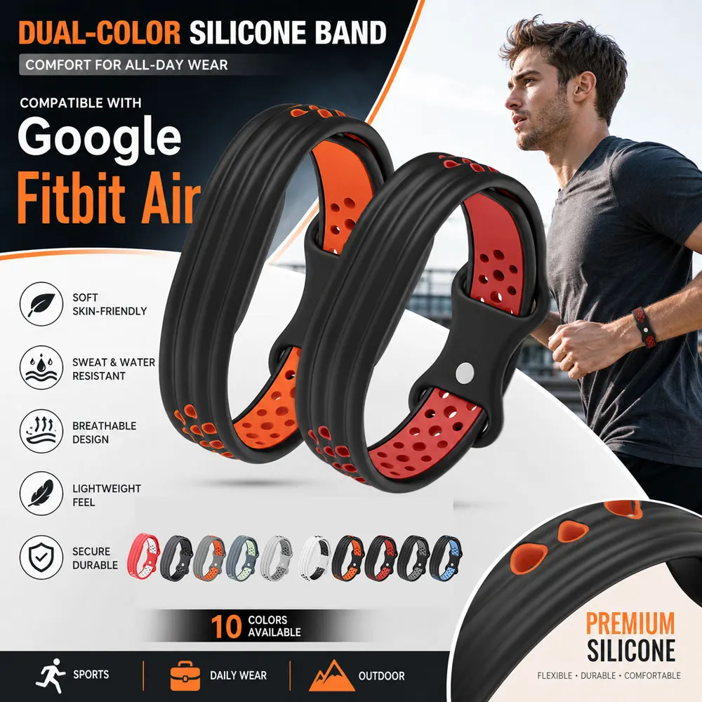 Adjustable Silicone Band Compatible Google Fitbit Air Strap Fitness Tracker Sport Replacement Wristband for Google Fitbit Air