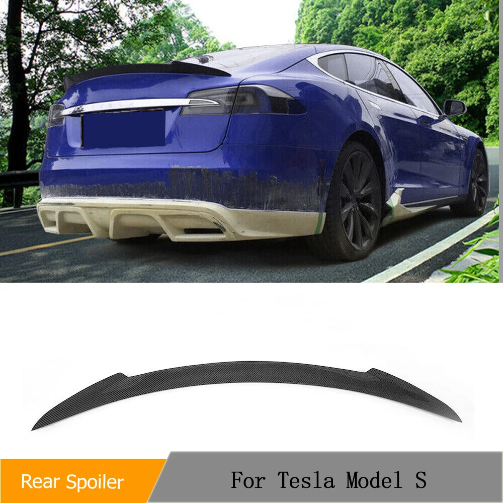 Car Rear Trunk Wings Spoiler For Tesla Model S Sedan 4-Door 2012 - 2019 Car Rear Trunk Boot Spoiler Wings Carbon Fiber / FRP