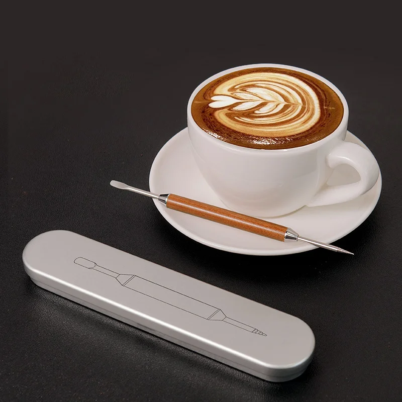 Coffee Latte Needle Stainless Steel Carved Needle Solid Wood Carved Stick Latte Fancy Coffee Drawing Pen Barista Tool