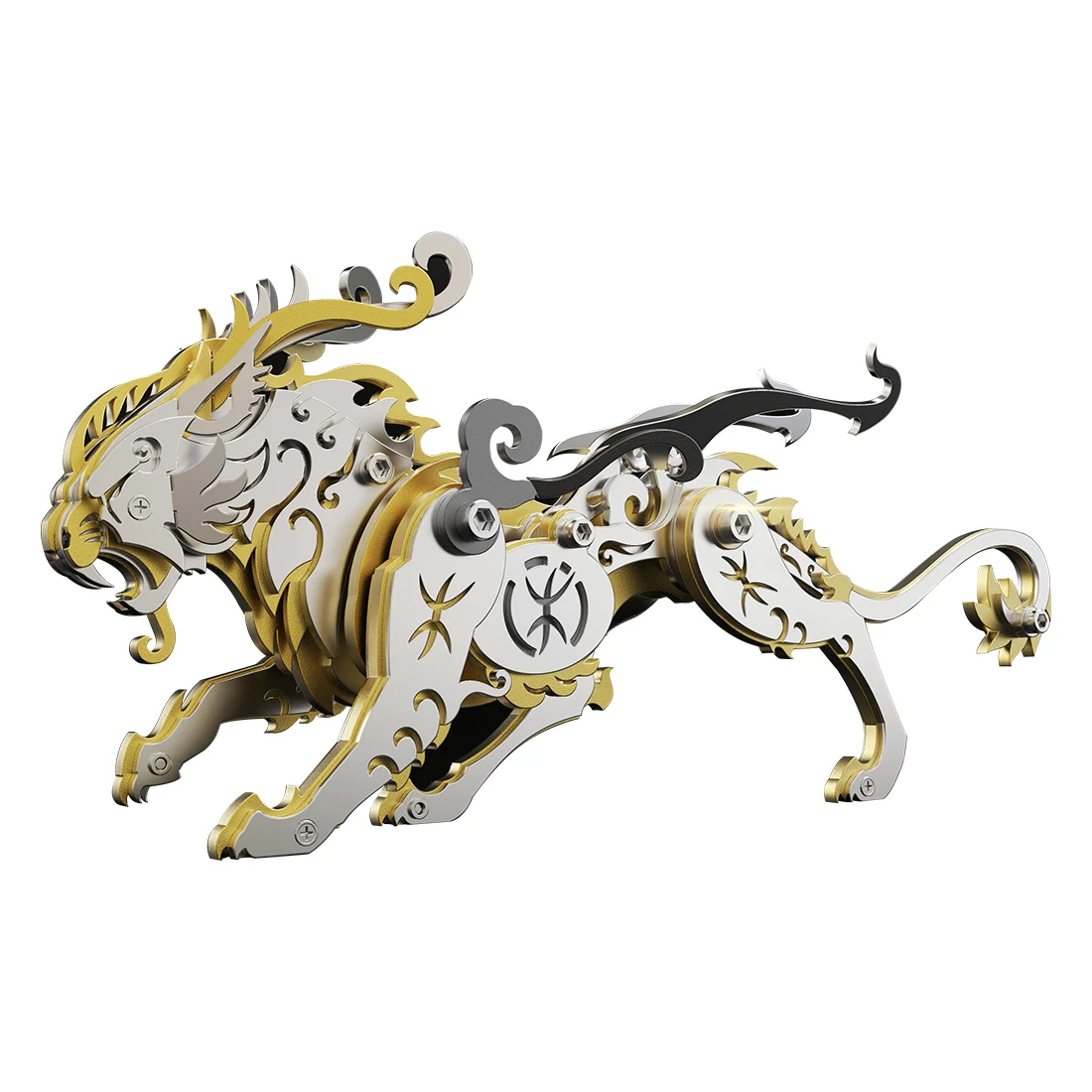 3D Metal Bi'an Tiger  Assembly Model Kit DIY Mini Ancient Chinese Beasts Toys (92PCS/Golden)