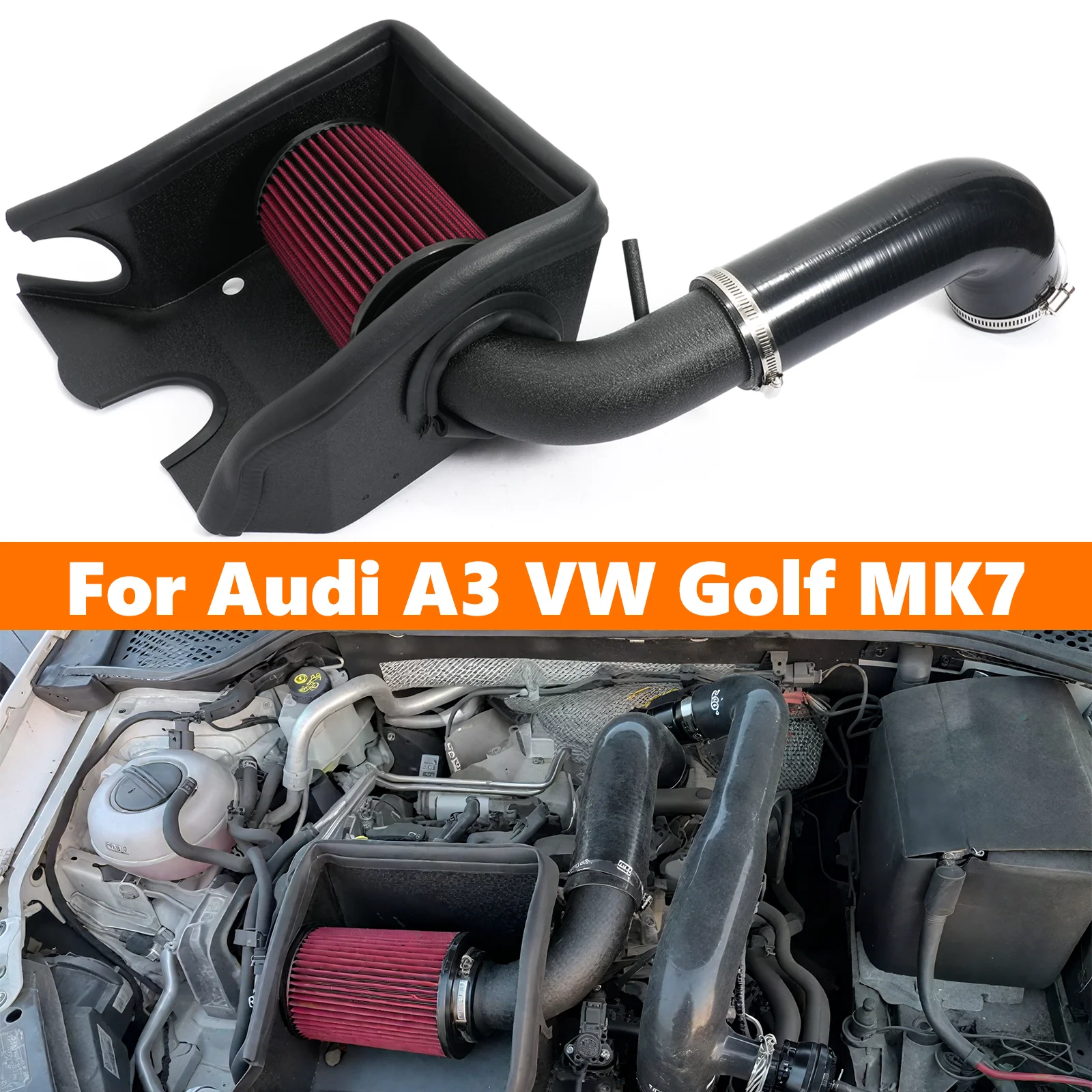 Kit Sistem Asupan Udara Dingin + Pelindung Panas Filter Merah Untuk Golf MK7 TSI TFSI Seat Tuning Performa Suku Cadang Mobil