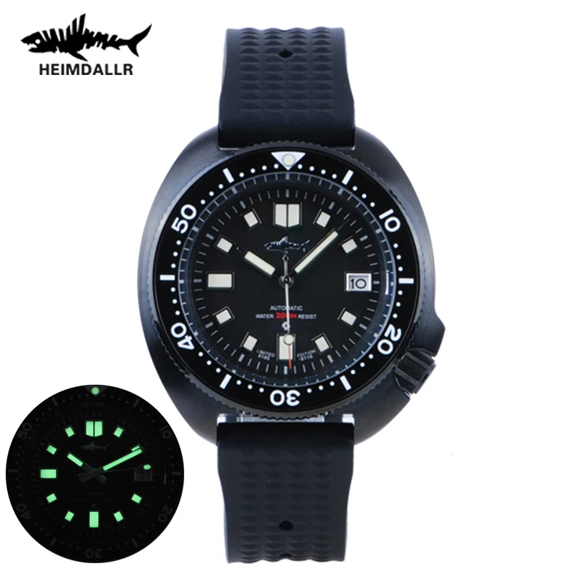 Heimdallr Men's Diver Luxury Automatic machinery Watch Sapphire Black PVD Coated Case Luminous Dial 200M Water Resistance NH35A