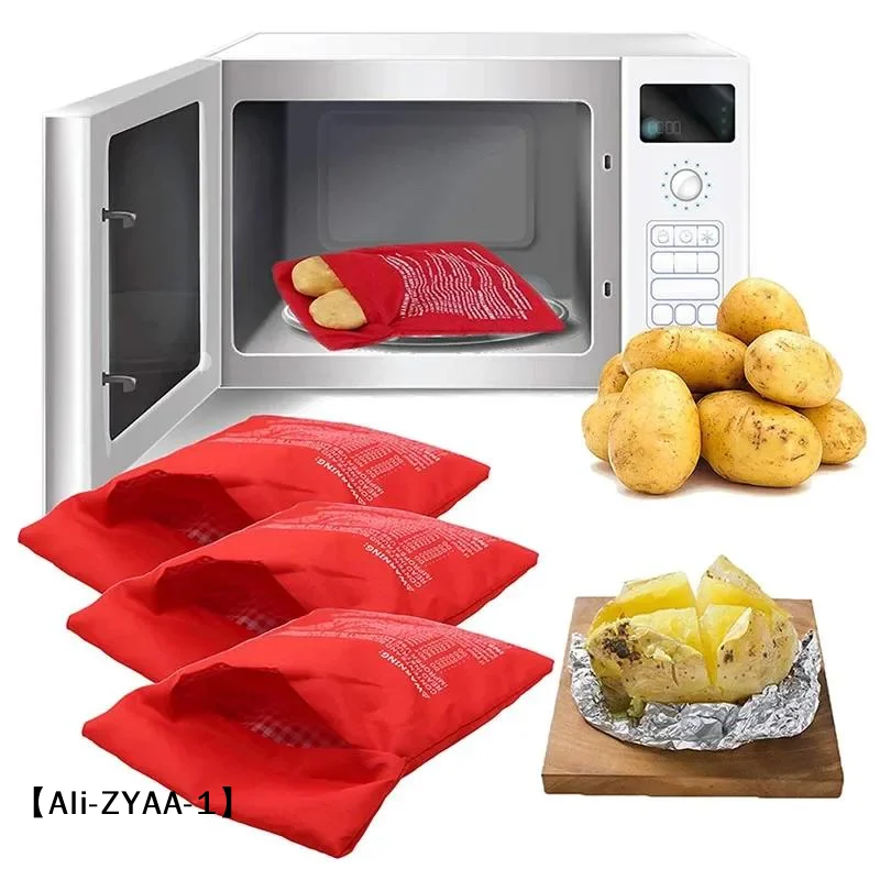 【A】Reusable Microwave Potato Cooker Bag Baked, Express Red Pouch Perfect Potatoes 4 Minutes, Kitchen Tool