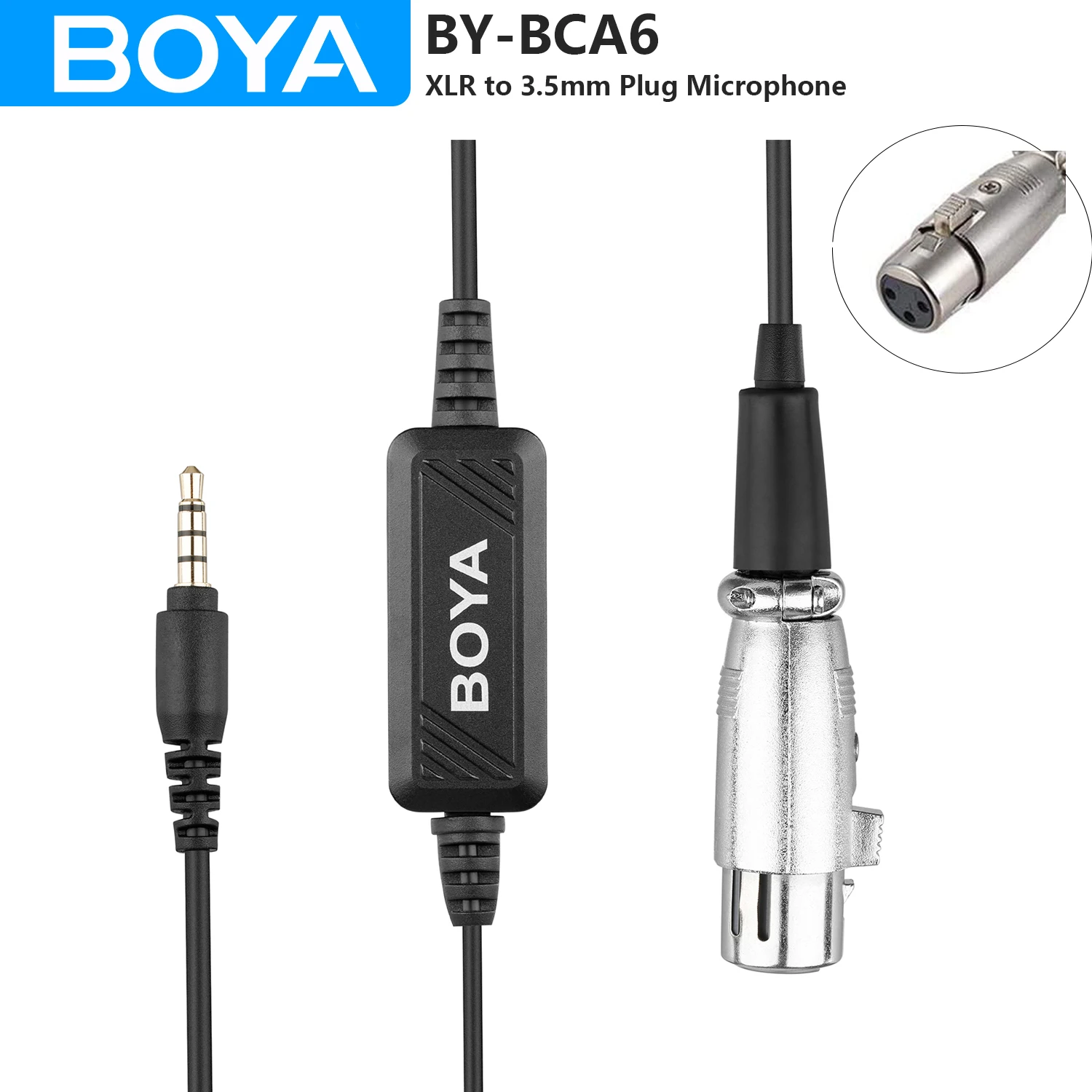 BOYA BY-BCA6 XLR Female to 3.5mm TRRS Connector Adjustable Volume Microphone Cable Adapter for iPhone Android PC Mobile Devices