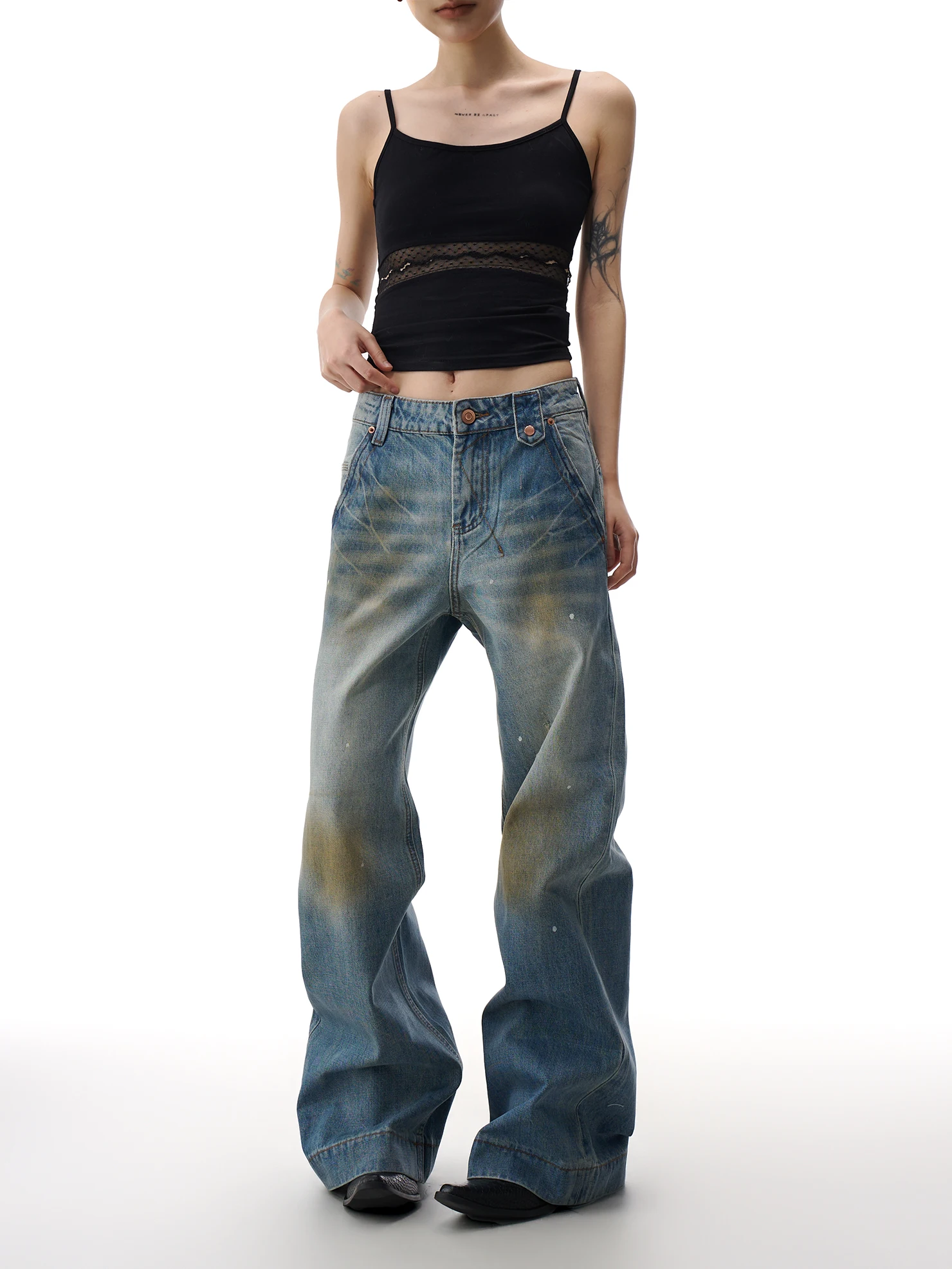 

Женские джинсы в американском ретро-стиле, свободные, прямого кроя, широкие штанины, длинные брюки, с эффектом потертости, повседневные, из хлопкового денима