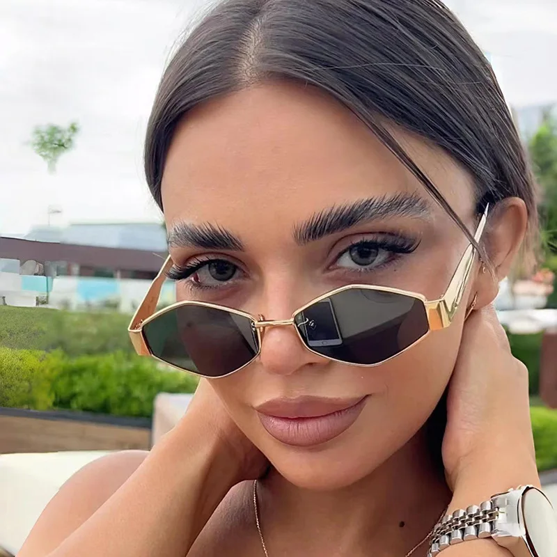 Fashion Polygonal Women Sunglasses Vintage Brand Irregular Sun glasses Unique Metal Frame Punk Eyewear Men UV400