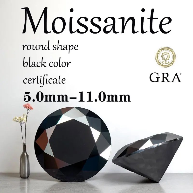 

Round Cut Moissanite Black Color Wholesale Lab Grown Diamond for DIY Jewelry Rings Earrings Making Material with Certificate