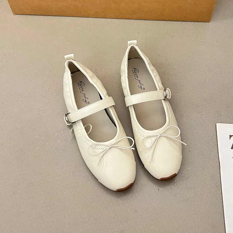 Neue modische Mary Janes Flats mit Schnallenriemen für Damen, runde Zehen, weiche, lässige Damenschuhe mit Schmetterlingsknoten – Detail 5