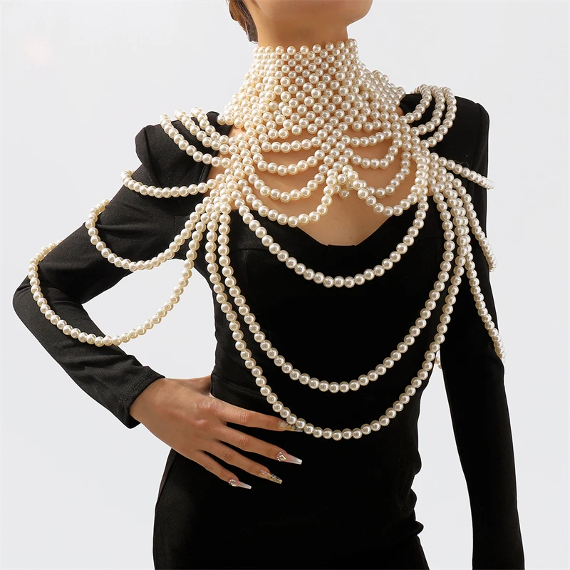 2026 Summer Sexy Beach Tank Top Women Pearl Backless Top Bikini Bead Body Chain Tassel Clothing Clubwear Bride Shawl Crop Top