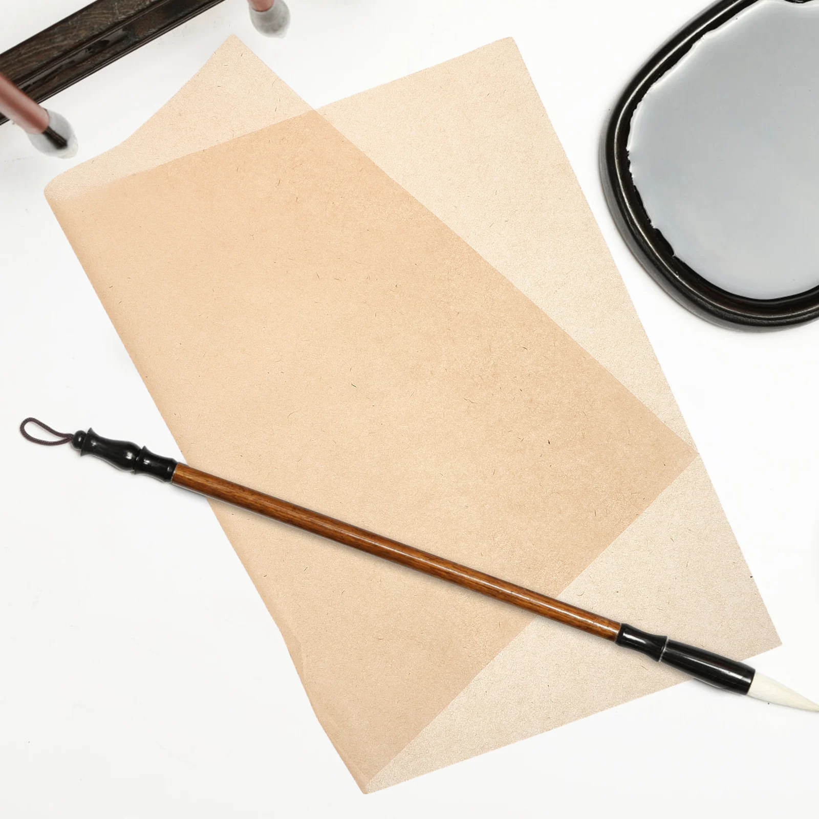 50Pcs Traditional Calligraphy Xuan Paper Semi Raw Handmade Rice Paper for Calligraphy Painting Practice