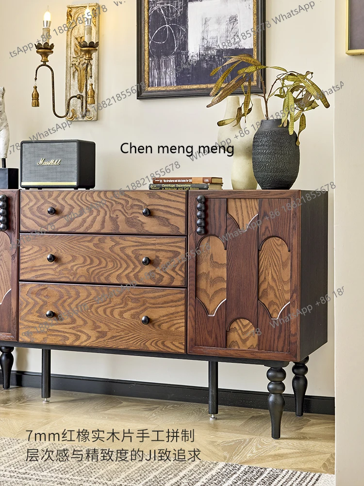 

Французский ретро обеденный боковой шкаф из цельного дерева, встроенный шкафчик для гостиной у стены, входной шкаф