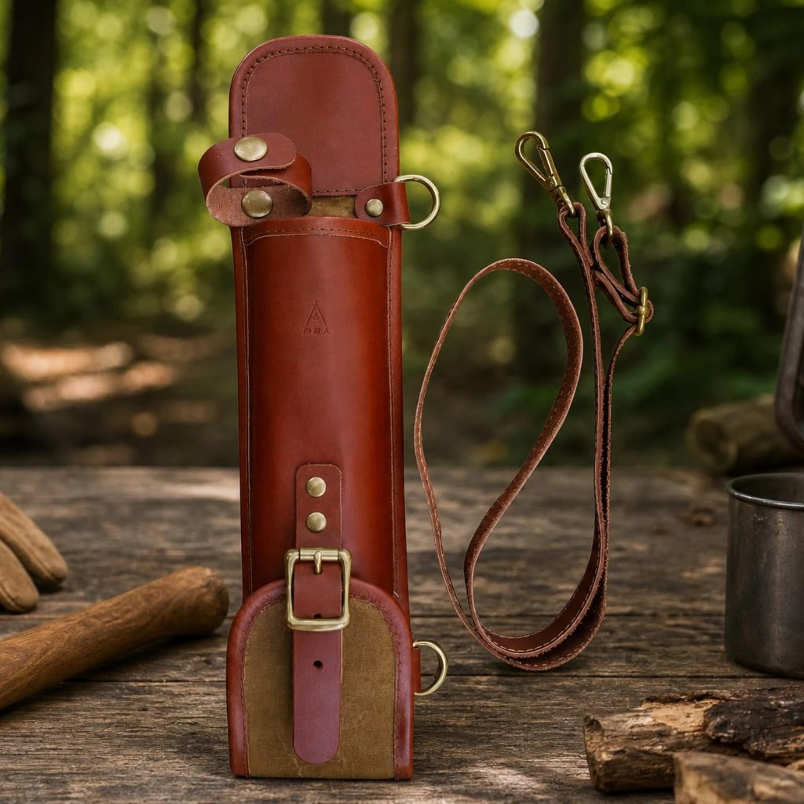 Axe Back Hanger Adjustable Axe Carrier with Shoulder Strap Equipment Storage Shielding Portable for Campers, Camping, Bushcraft - view 3