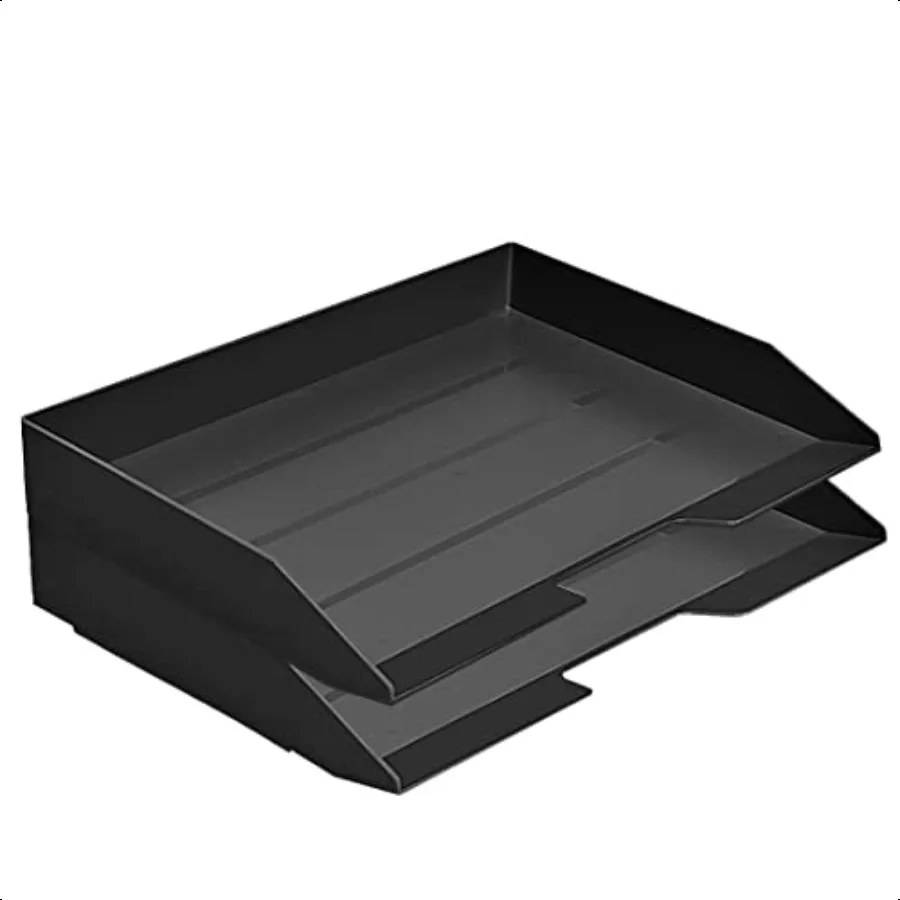 

Acrimet Stackable Letter Tray 2 Tier Side Load Plastic Desktop File Organizer Black Color