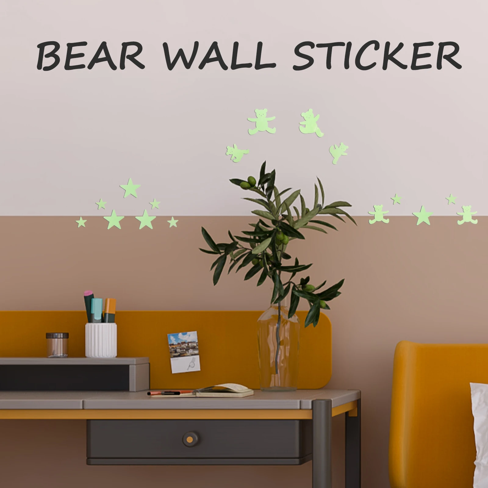 

28Pcs Luminous Wall Stickers Glowing Bear Design Resin Material Safe Decor for Nursery Study Room Window Glow in The Dark Decals