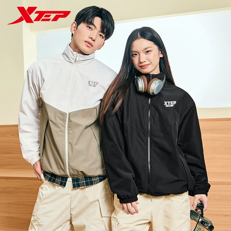 Xtep Double layered Windbreaker Male And Female 2024 Winter Outdoor Water Repellent Coat Zip-up Training Soft Tops 876427150105