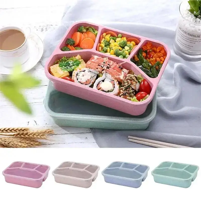 1 Pcs New Bento Box Lunch Box Adult LunchBox Containers Toddler Kids Adults 4 Compartments Fork Leak-Proof Microwave Dishwasher