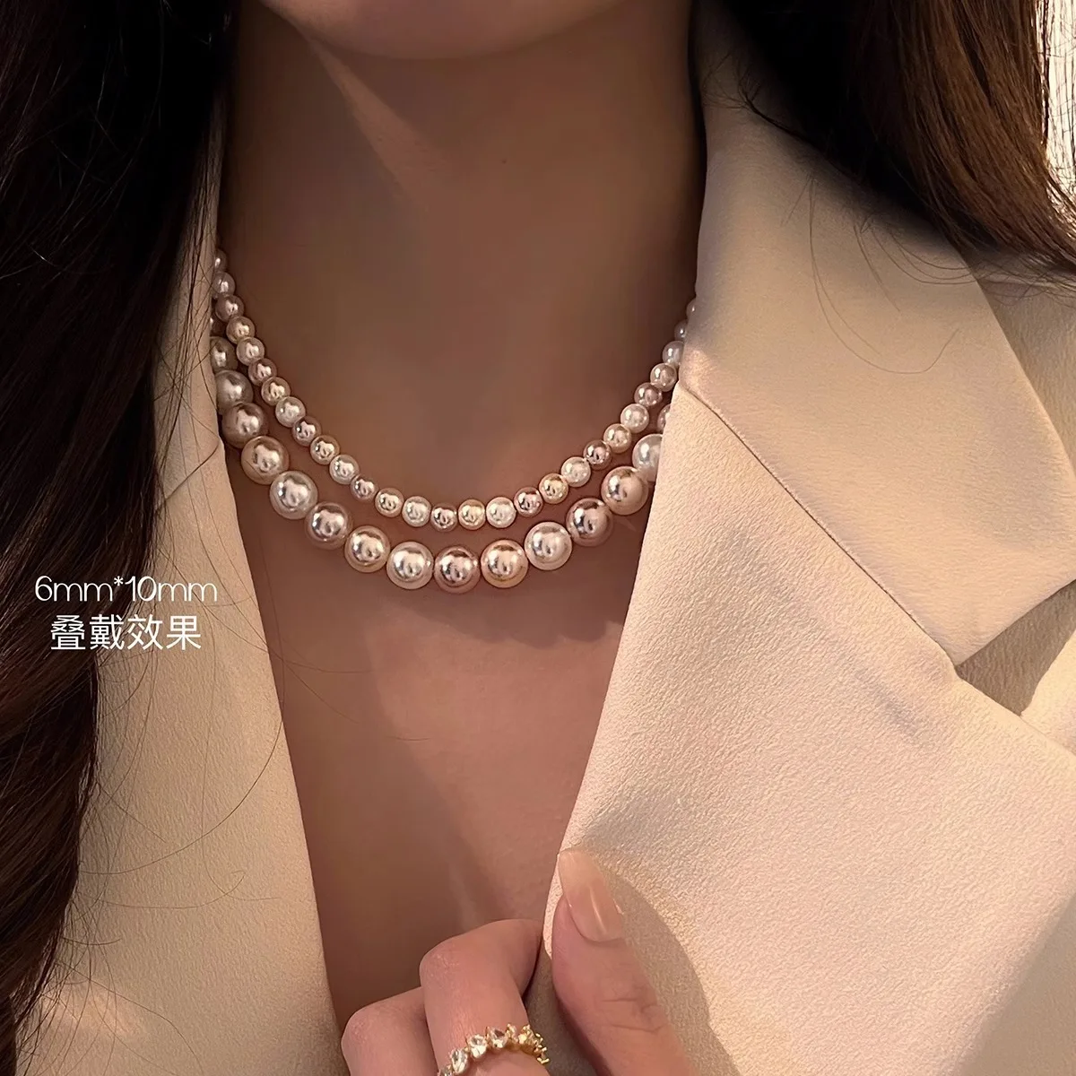 

Peach pink Shijia pearl necklace women's light luxury niche collarbone chain neck chain pendant accessories explosion