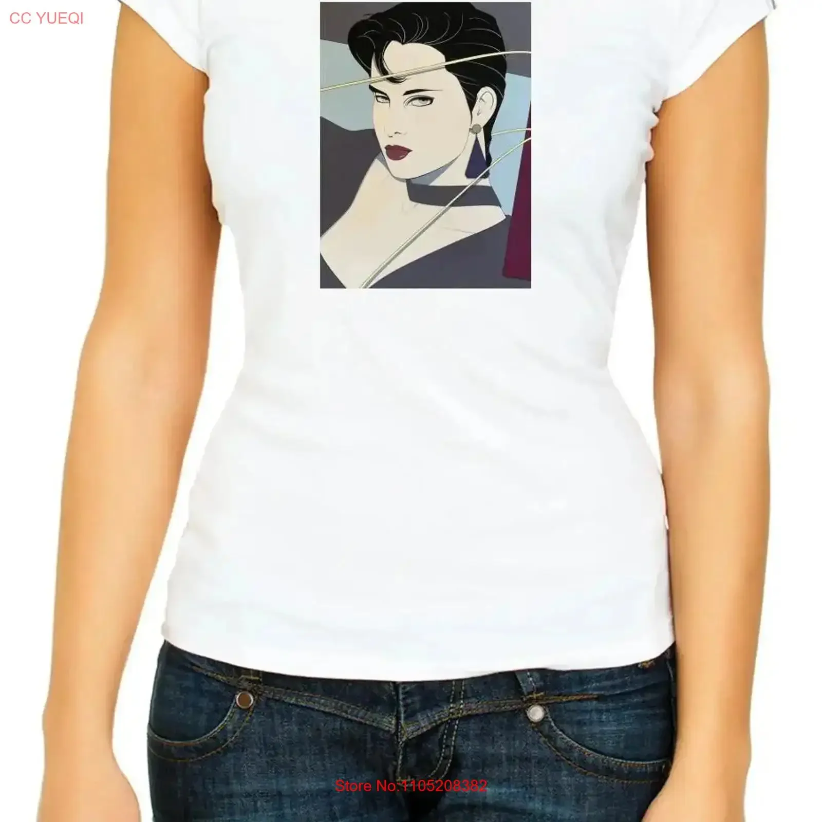 باتريك ناجل المشارك المرأة 3 4 تي شيرت F409 خمر غسلها قليلا الجرافيك مصمم الملابس امتدت أعلى لارتداء اليومي #1