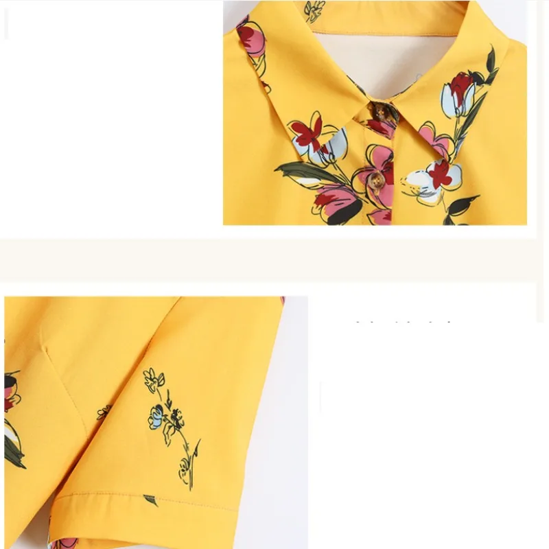 Letni skręcany kołnierzyk zapinany na guziki kwiatowy kardigan z nadrukiem odzież damska koszula z krótkim rękawem płaszcze moda codzienna ozdobne topy