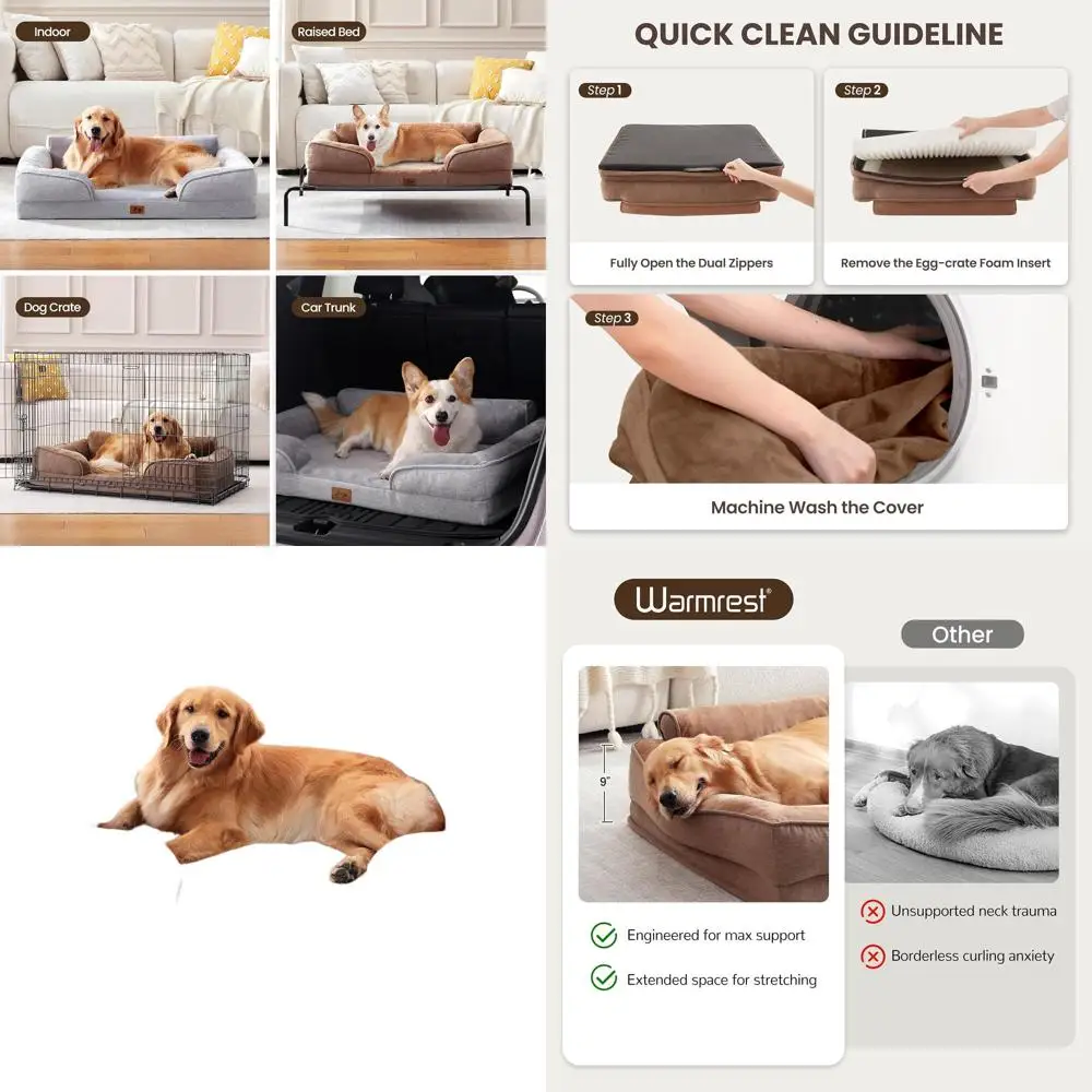 

Large Dog Orthopedic Couch Bed with Removable Washable Cover, 42 L, Brown