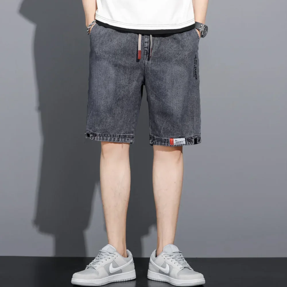 Men's Denim Shorts Summer New Elastic Waist Thin Loose Lacing Casual Pants Vintage Fashion Men Clothing pantalones hombre