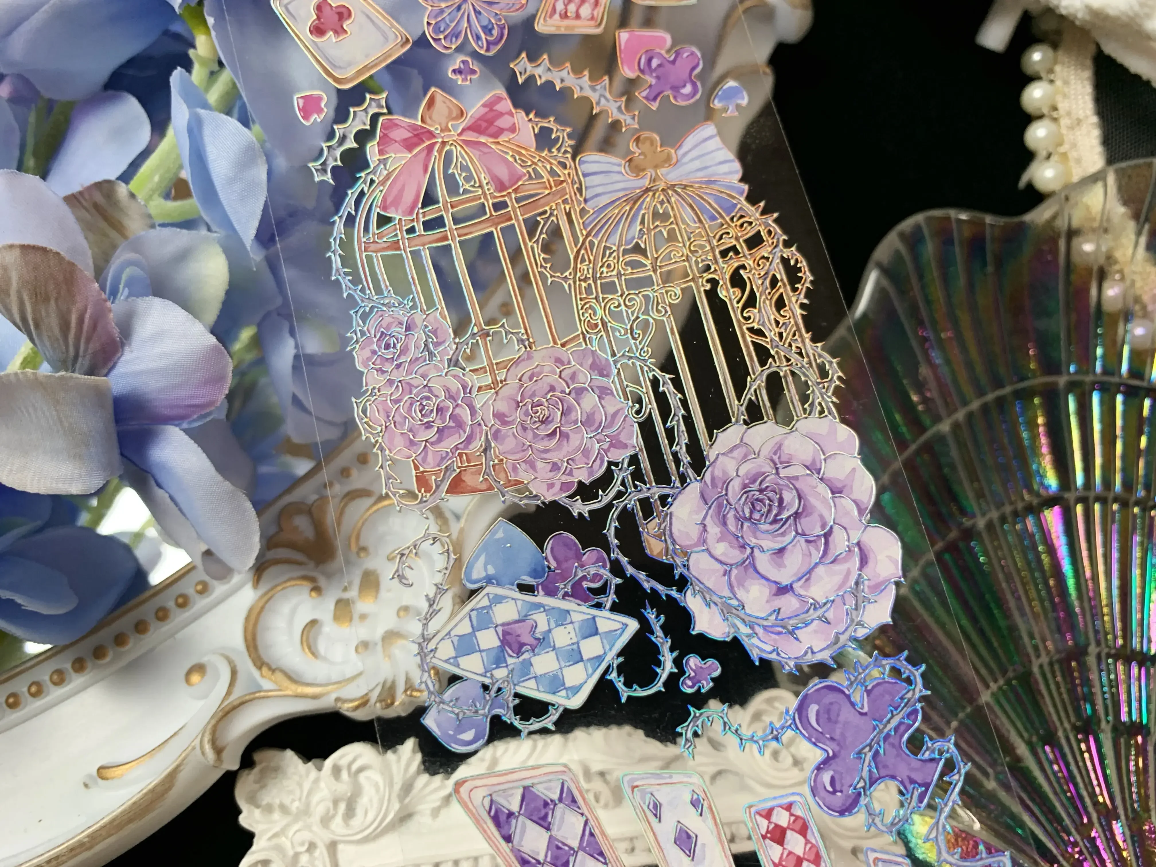 5Meter Roll Flower Bird Cage Washi Tape Silver Laser Shiny PET Sticker