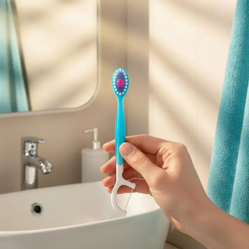 12Pcs Disposable Burst Beads Toothbrushes with Floss Tongue Scraper 3-in-1 Deep Clean Oral Tool for Travel Daily Use