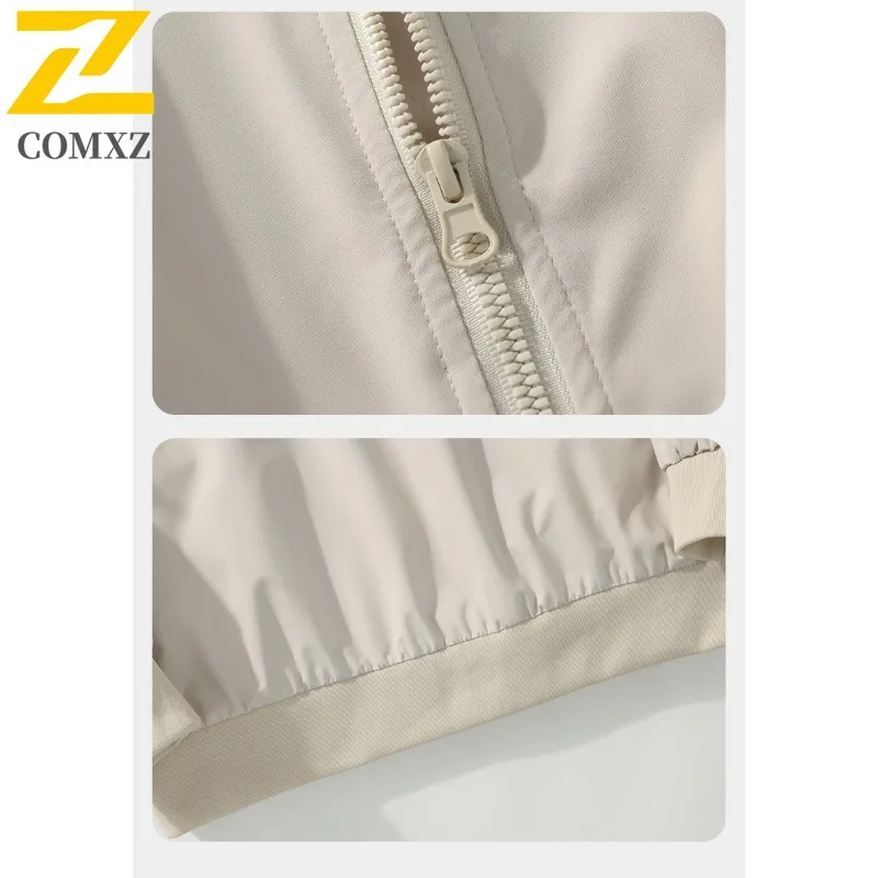 سترة COMXZ الواقية من الرياح بلون سادة وياقة بيسبول كاجوال للعمل والسفر للرجال سترة اسكواش للمشي لمسافات طويلة معطف خفيف الوزن ومتعدد الاستخدامات #6