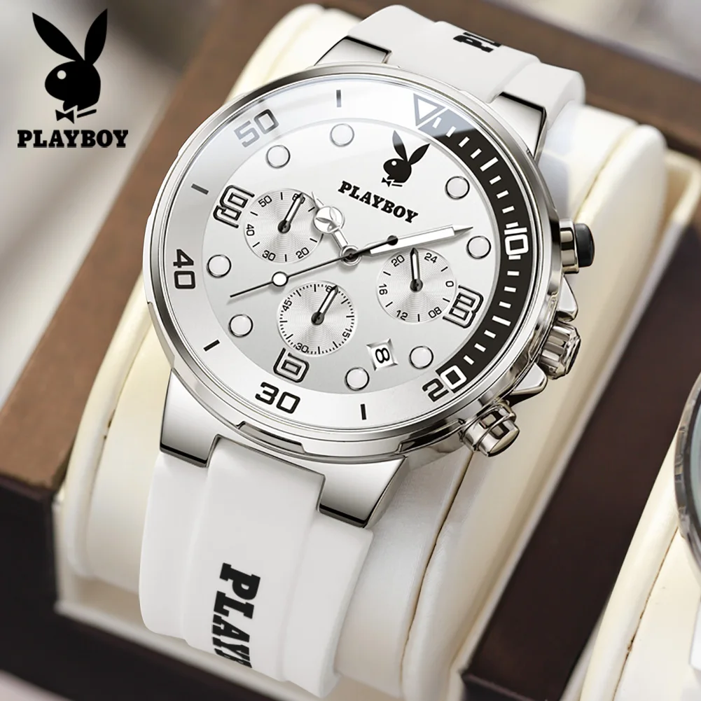 PLAYBOY Top Brand Wrist Watch Men New Original Fashion Watch for Men High Quality Silicone Strap Multifunction Mens Quartz Watch