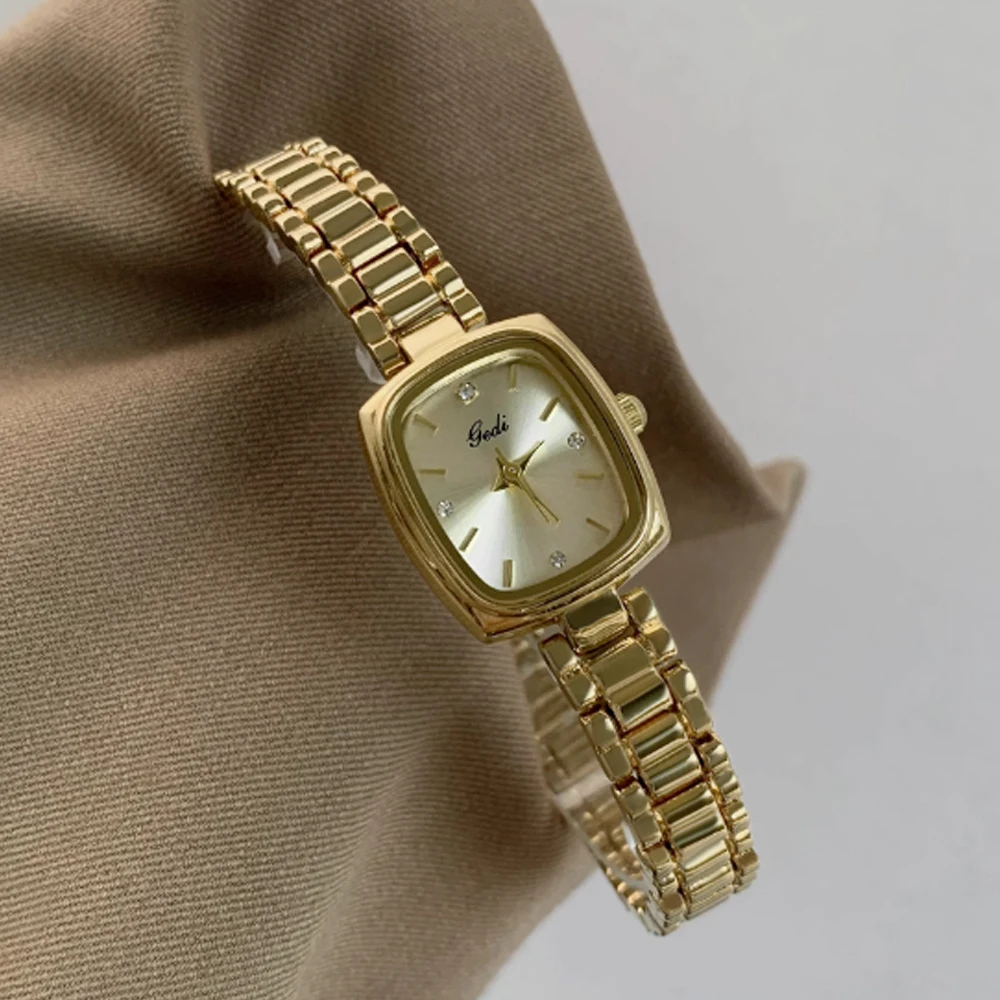 Fashion temperament minimalist luxury square gold steel belt with quartz women's watch