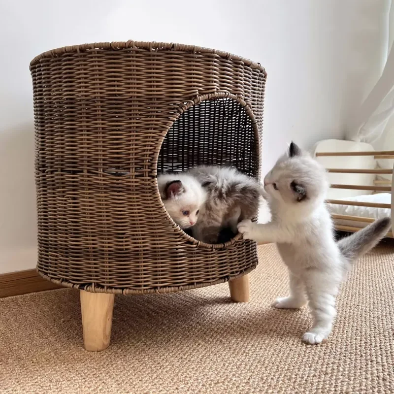 Warm semi-closed wicker cat bed Winter pet supplies Breathable Four seasons use