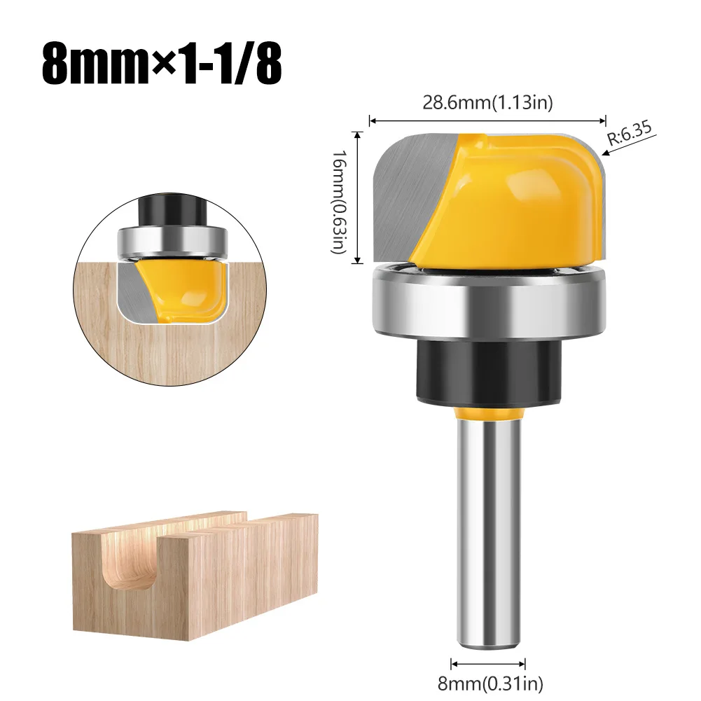 1PC 8MM Shank Milling Cutter Wood Carving 1-1/8" Diameter Bowl & Tray Router Bit Woodworking Concave Radius Milling Cutters Tool